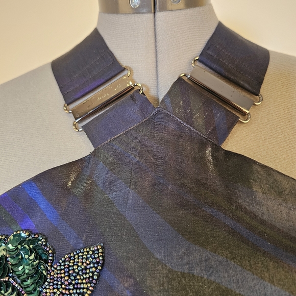 Custom handmade purple green metallic tafetta halter tent midi dress size 12 US - Picture 6 of 6